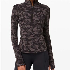Lululemon RUN BRISKLY 1/2 ZIP Heritage Camo Jacquard Black Lunar sz 6